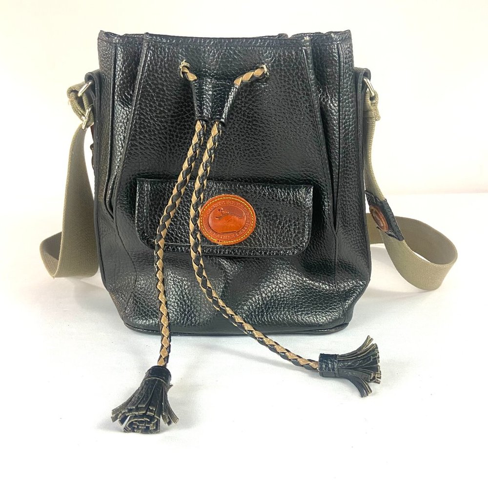 💎SOLD💎Vintage DOONEY & BOURKE Drawstring Bucket Purse Black Pebbled Leather